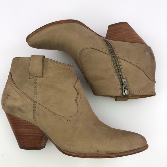 Frye Leather Judith Tan Side Zip Bootie Boots Size 8.5 - Picture 2 of 8